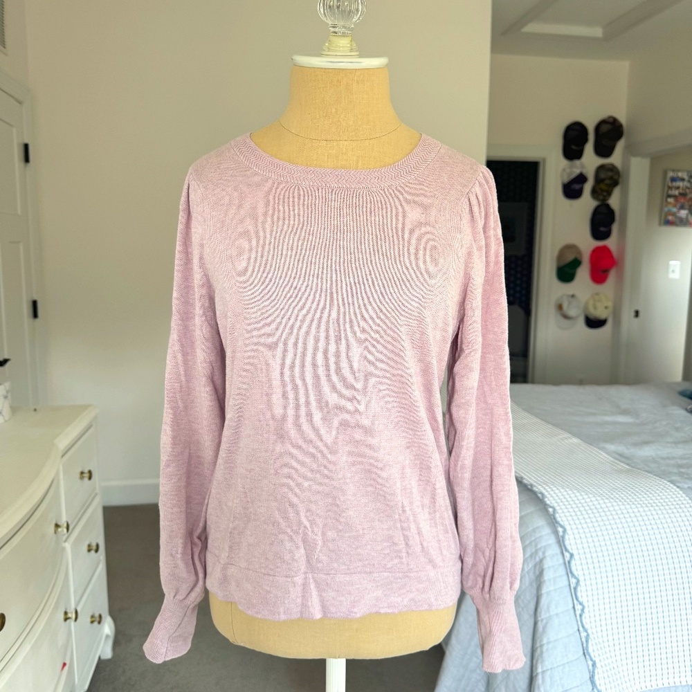 Lilla P Lilac Cotton Blend Sweater Braided Band at Collar Size Small